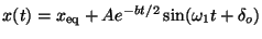 $x(t) = x_{\rm eq} +
Ae^{-bt/2}\sin(\omega_1 t + \delta_o)$