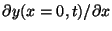 $\partial y(x=0,t)/\partial x$