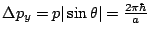 $\Delta p_y = p \vert \sin \theta \vert = \frac{2 \pi \hbar}{a}$