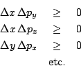 \begin{eqnarray*}
\Delta x \, \Delta p_y & \ge & 0 \\
\Delta x \, \Delta p_z & \ge & 0 \\
\Delta y \, \Delta p_x & \ge & 0 \\
& \mbox{etc.}
\end{eqnarray*}